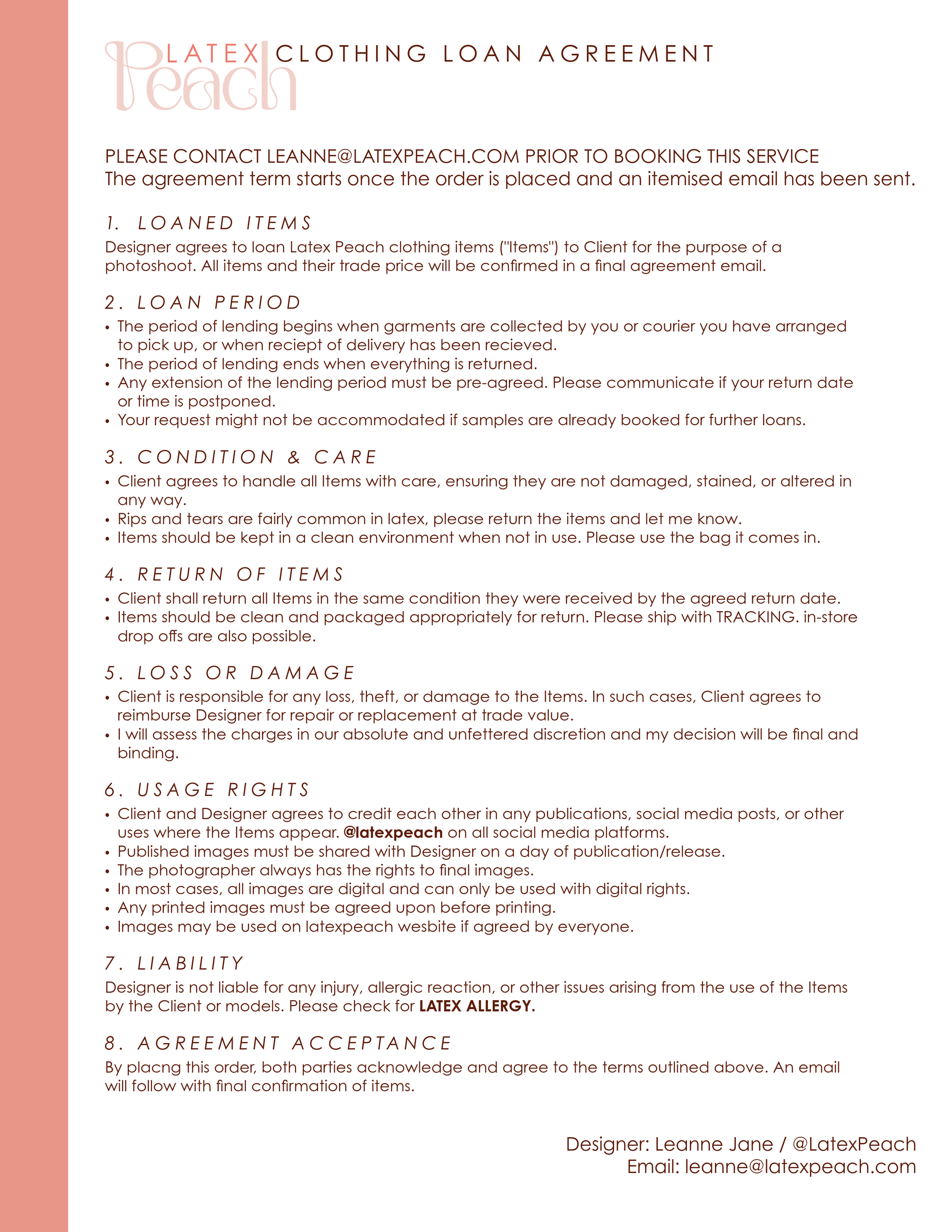Clothing Loan Agreement